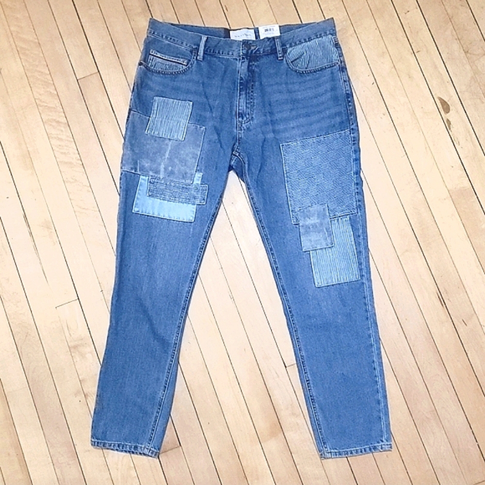SUN+STONE NWT Retro Patchwork Relaxed Tapered Leg High Rise Jeans - SIZE 20